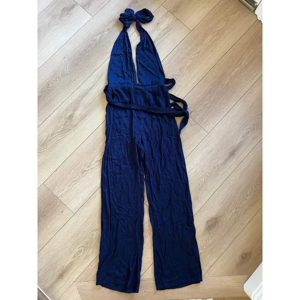 FAITHFULL THE BRAND Navy Blue Convertible Wrap Jumpsuit‎ Romper Size S